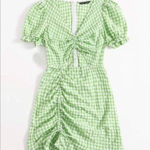 Boutique Ruched Cut Out Plaid Dress